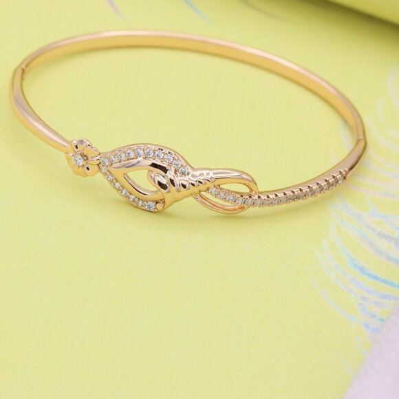 Elegant Teardrop Rose Gold Bangle with Floral Accent and Stones, XPBL0467 - Picture 2 of 12